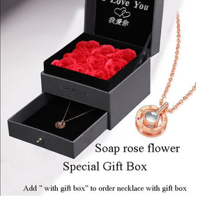 "I Love You" Sterling Silver 100 Language Micro Projection Necklace With Optional Rose Box