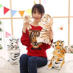 Momma & Baby Tiger Cub Pillow Plush 3D Stuffed Animal (3 Colors)