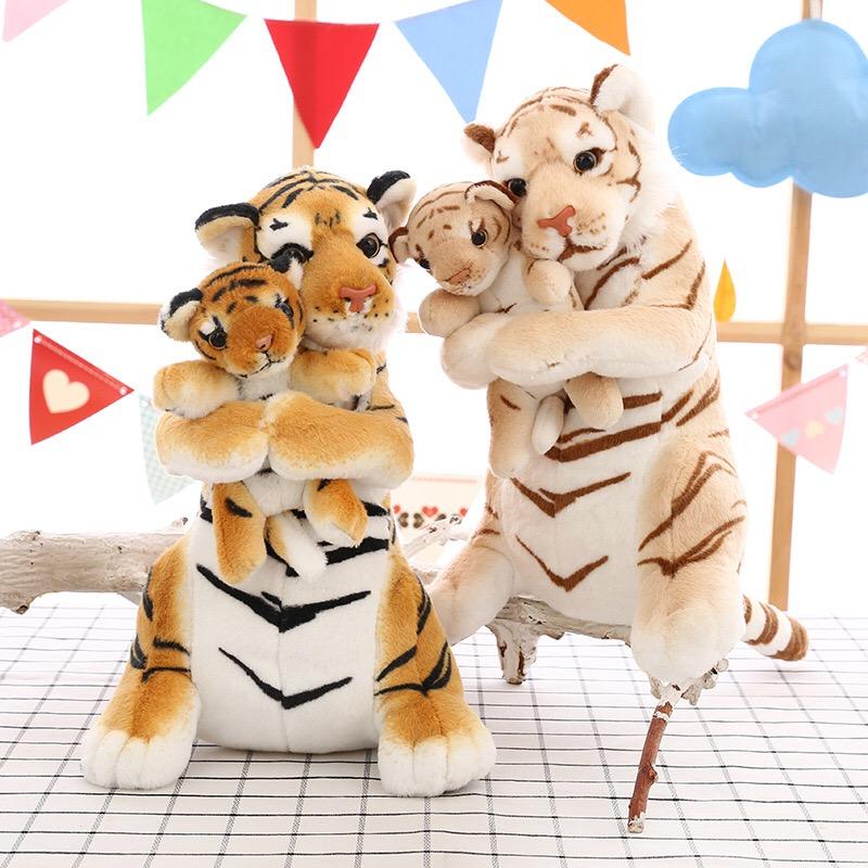 Momma & Baby Tiger Cub Pillow Plush 3D Stuffed Animal (3 Colors)