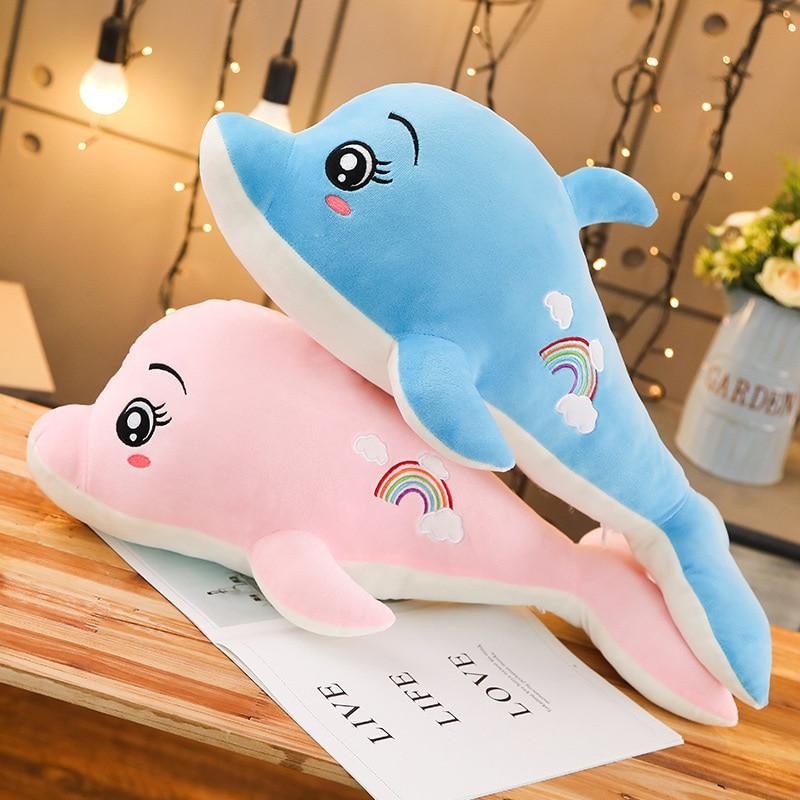 Chubby Dolphin Pillow Plush 3D Stuffed Animal (4 Sizes) Pink or Blue