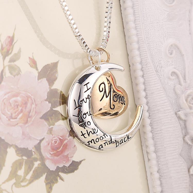 I Love You to the Moon and Back Mom Mother's Day Heart Necklace Pendant