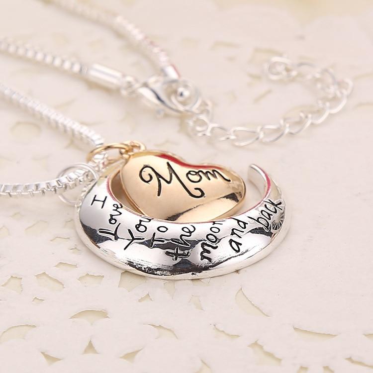 I Love You to the Moon and Back Mom Mother's Day Heart Necklace Pendant