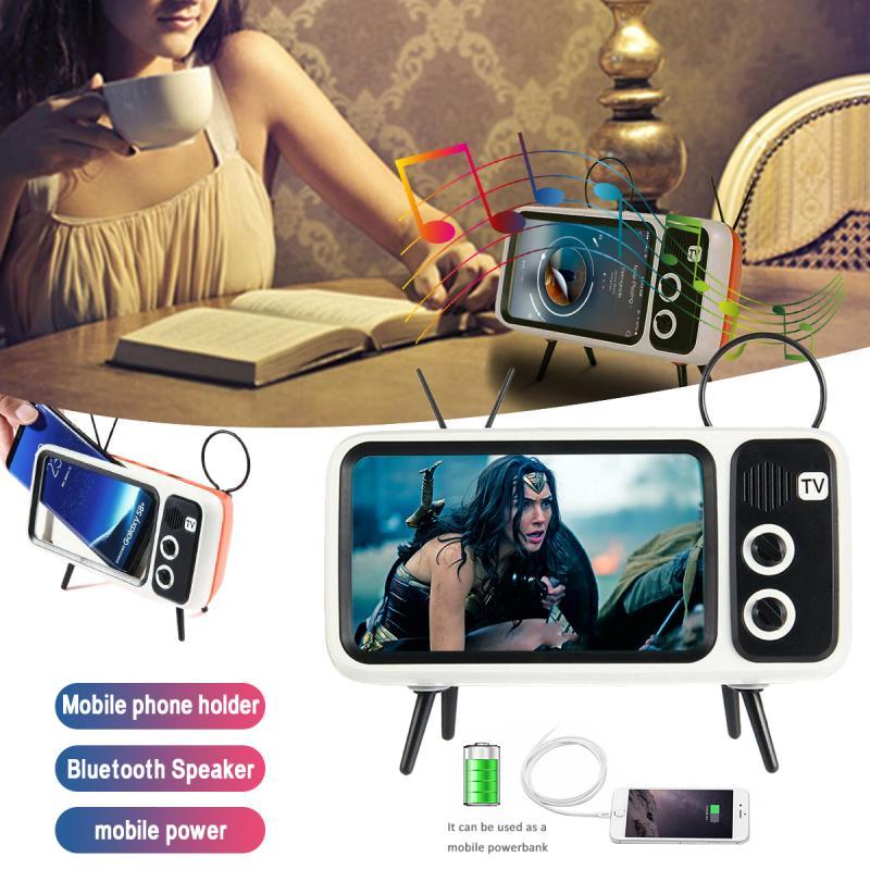 3 In 1 Retro TV Mobile Phone Holder with Bluetooth Speaker & Power Bank (3 Colors)