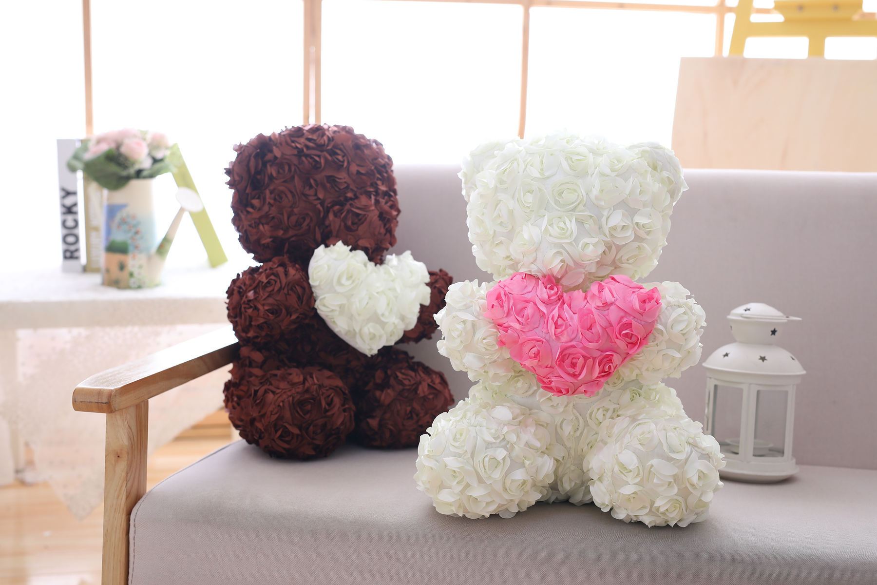 40cm Enchanted Forever Rose Heart Teddy Bear (5 Colors)