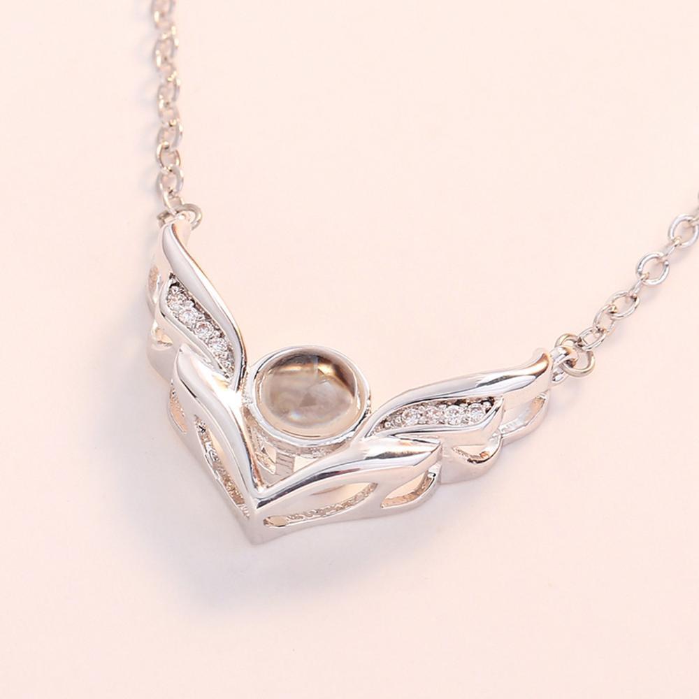"I Love You" Forever (Angel Wings) 100 Language Micro Projection Necklace