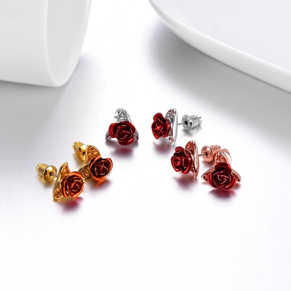 Red Rose Earrings Set (3 Finishes)