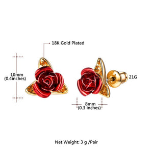 Red Rose Earrings Set (3 Finishes)