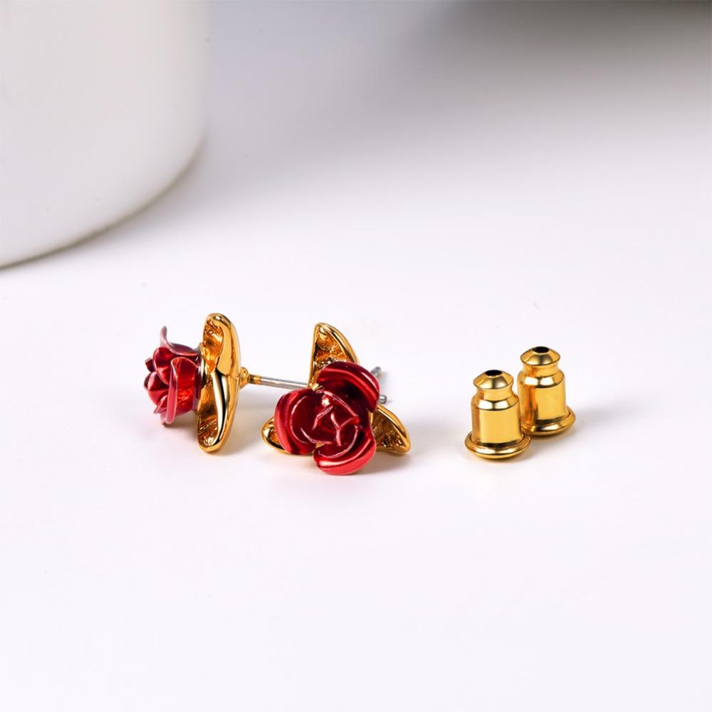 Red Rose Earrings Set (3 Finishes)
