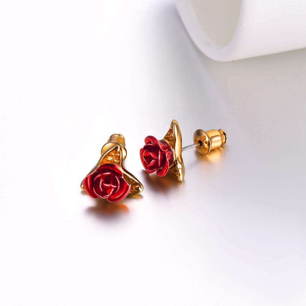 Red Rose Earrings Set (3 Finishes)