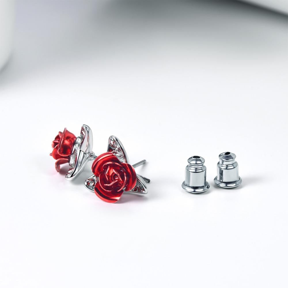 Red Rose Earrings Set (3 Finishes)