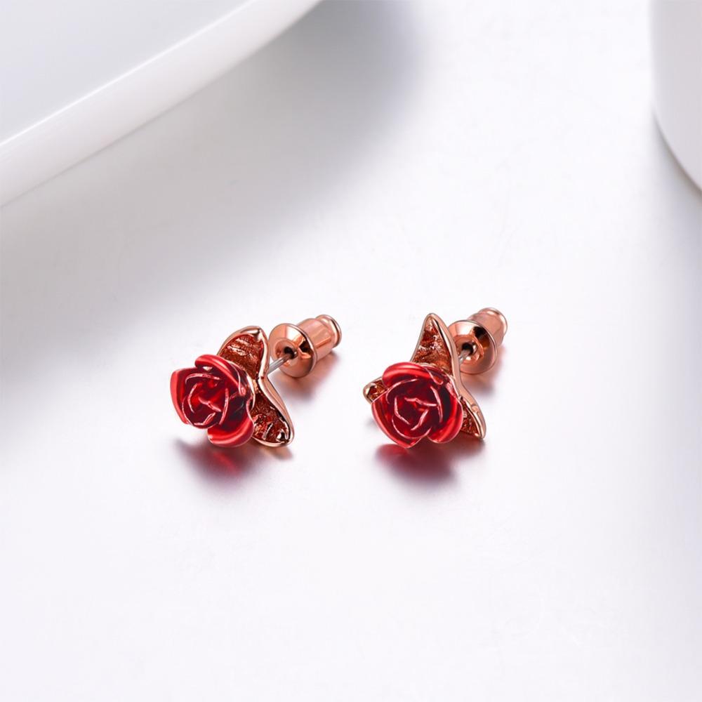 Red Rose Earrings Set (3 Finishes)