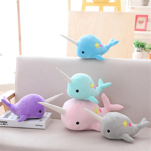 Kawaii Narwhal Whale Pillow Plush 3D Stuffed Animal (2 Sizes) 3 Colors