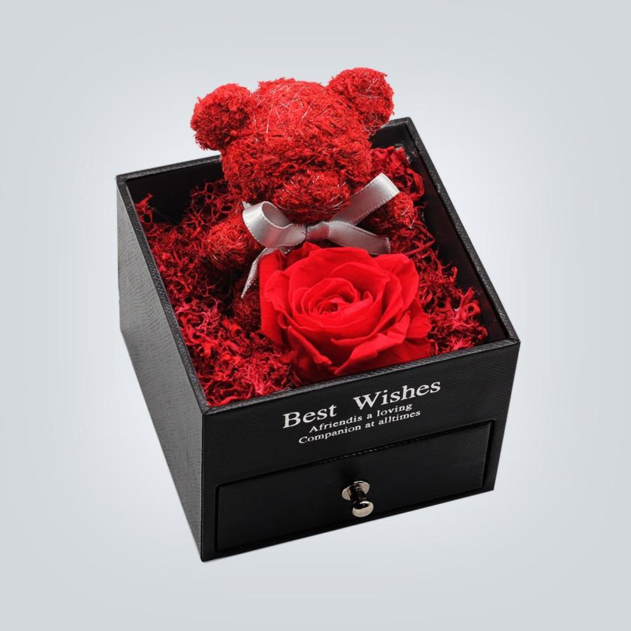 Immortal Preserved Rose Teddy Bear Box Display (22 Styles) With Bear or Without