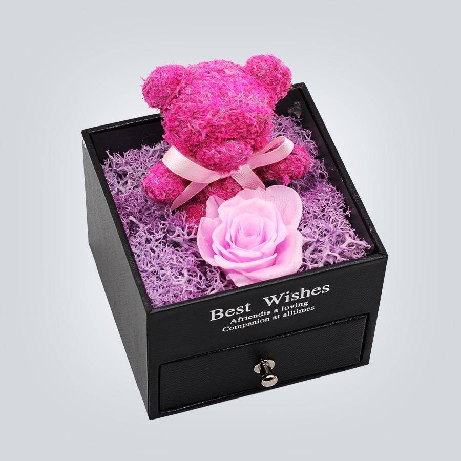 Immortal Preserved Rose Teddy Bear Box Display (22 Styles) With Bear or Without