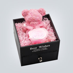 Immortal Preserved Rose Teddy Bear Box Display (22 Styles) With Bear or Without