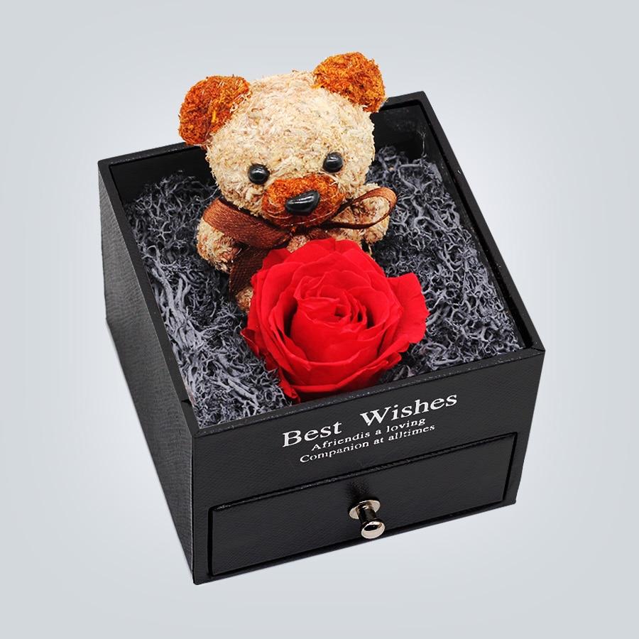 Immortal Preserved Rose Teddy Bear Box Display (22 Styles) With Bear or Without