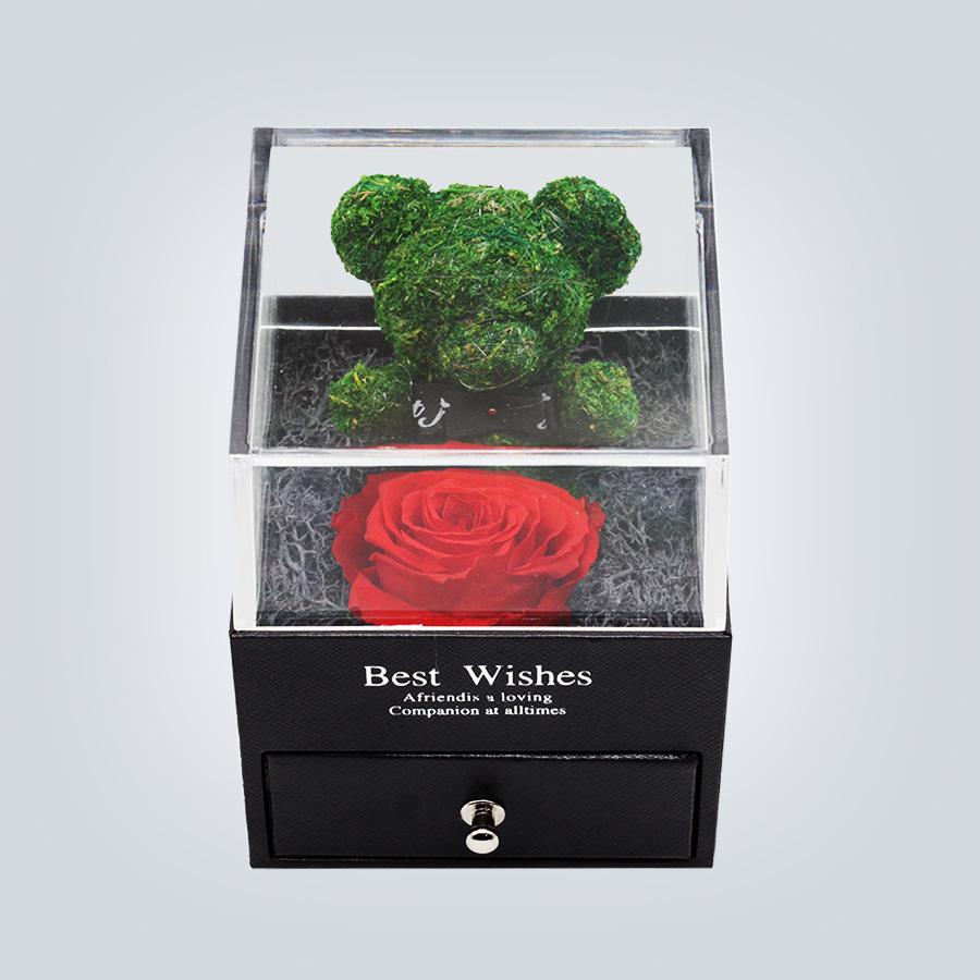 Immortal Preserved Rose Teddy Bear Box Display (22 Styles) With Bear or Without