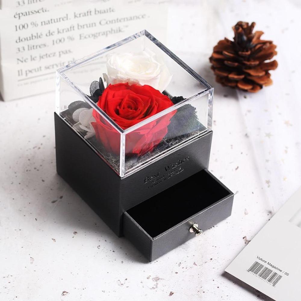 Immortal Preserved Rose Teddy Bear Box Display (22 Styles) With Bear or Without