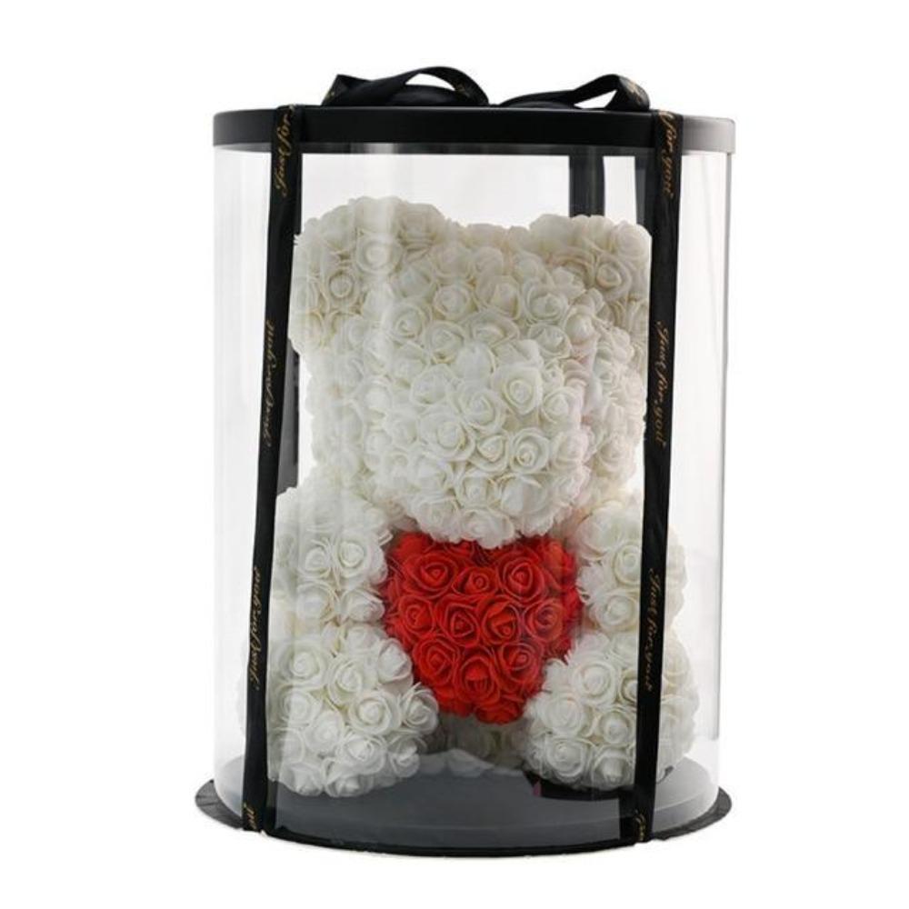 Deluxe Enchanted Forever Rose Teddy Bear Round Gift Box (32 styles) Optional LED Lights or Crown