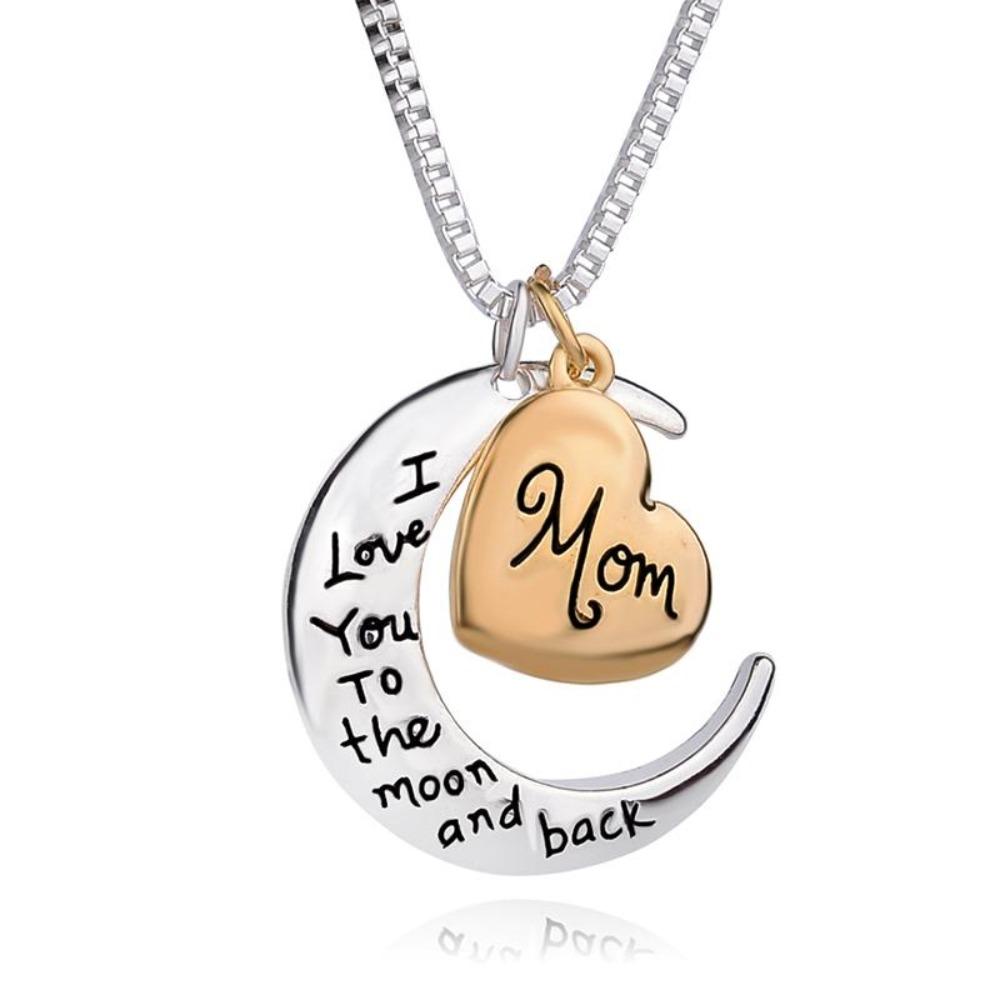 I Love You to the Moon and Back Mom Mother's Day Heart Necklace Pendant