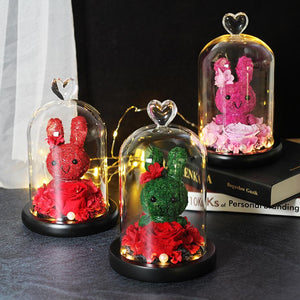 Immortal Preserved Rose Bunny Rabbit Glass LED Display (6 Designs)