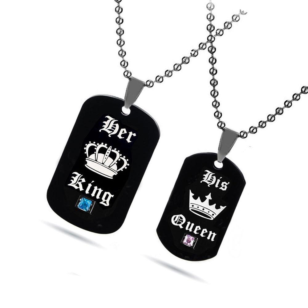 King & Queen His & Hers Couple Dog Tags (4 Styles) Black or Gold