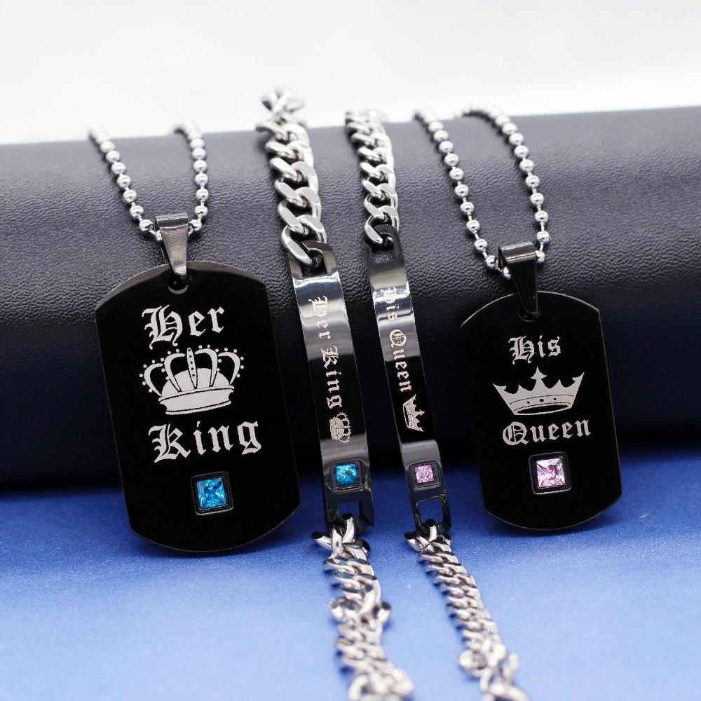 King & Queen His & Hers Couple Dog Tags (4 Styles) Black or Gold