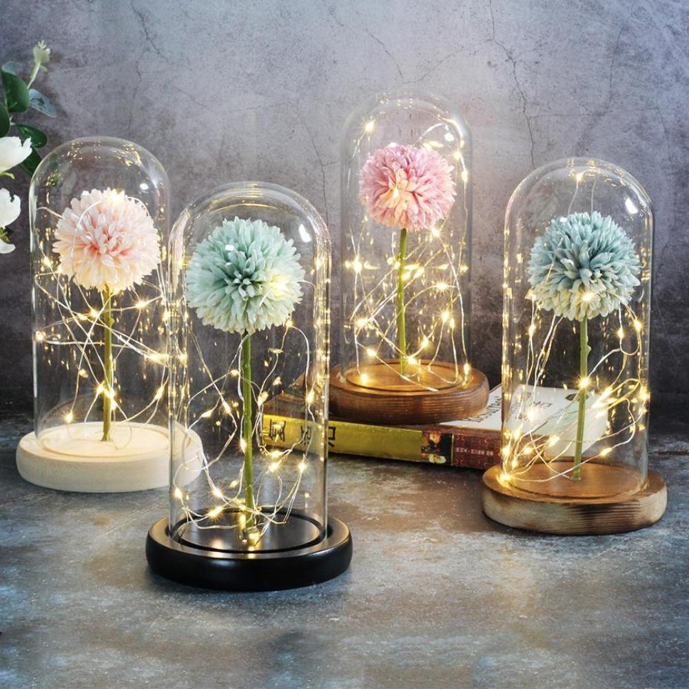 Puffball Immortal Enchanted Artificial Rose Glass Display (18 Colors)