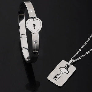 Key to My Heart Couple Necklace & Bracelet Lock and Key Set