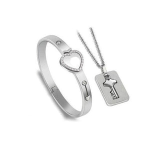 Key to My Heart Couple Necklace & Bracelet Lock and Key Set