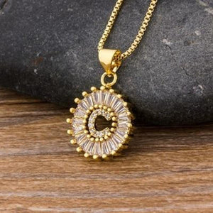 Gold Charm Burst Personalized Letter Initial Custom Necklace