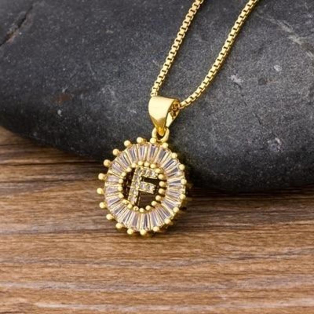 Gold Charm Burst Personalized Letter Initial Custom Necklace