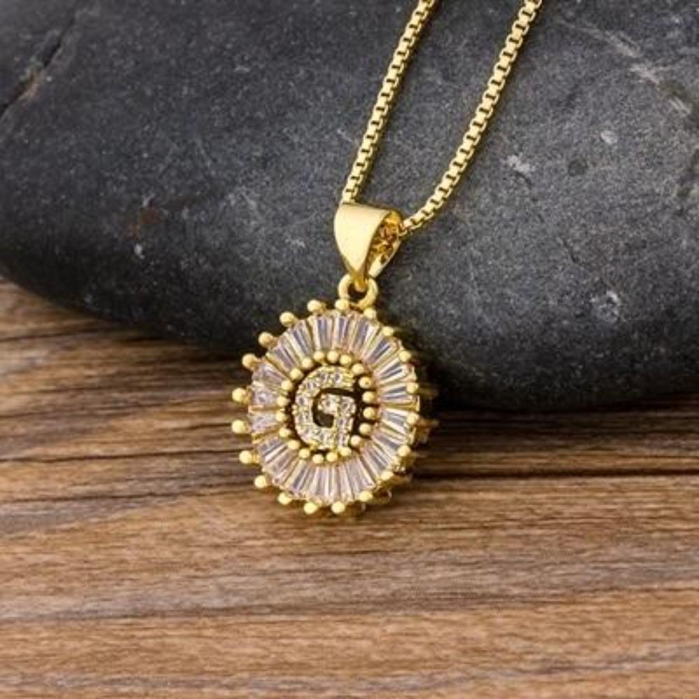 Gold Charm Burst Personalized Letter Initial Custom Necklace