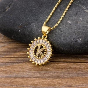 Gold Charm Burst Personalized Letter Initial Custom Necklace