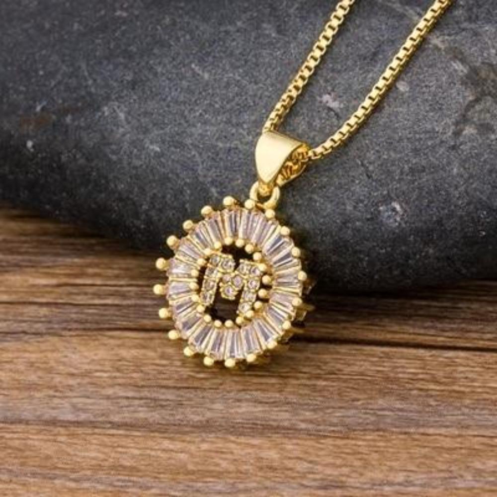 Gold Charm Burst Personalized Letter Initial Custom Necklace