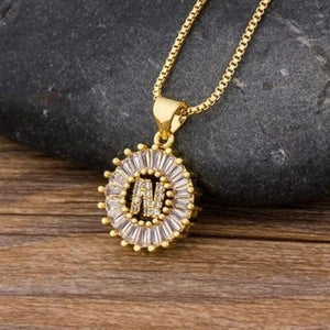 Gold Charm Burst Personalized Letter Initial Custom Necklace
