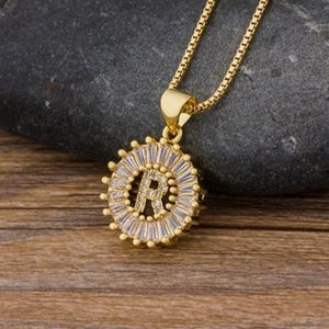 Gold Charm Burst Personalized Letter Initial Custom Necklace