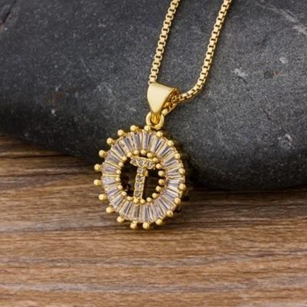 Gold Charm Burst Personalized Letter Initial Custom Necklace