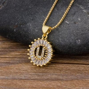 Gold Charm Burst Personalized Letter Initial Custom Necklace