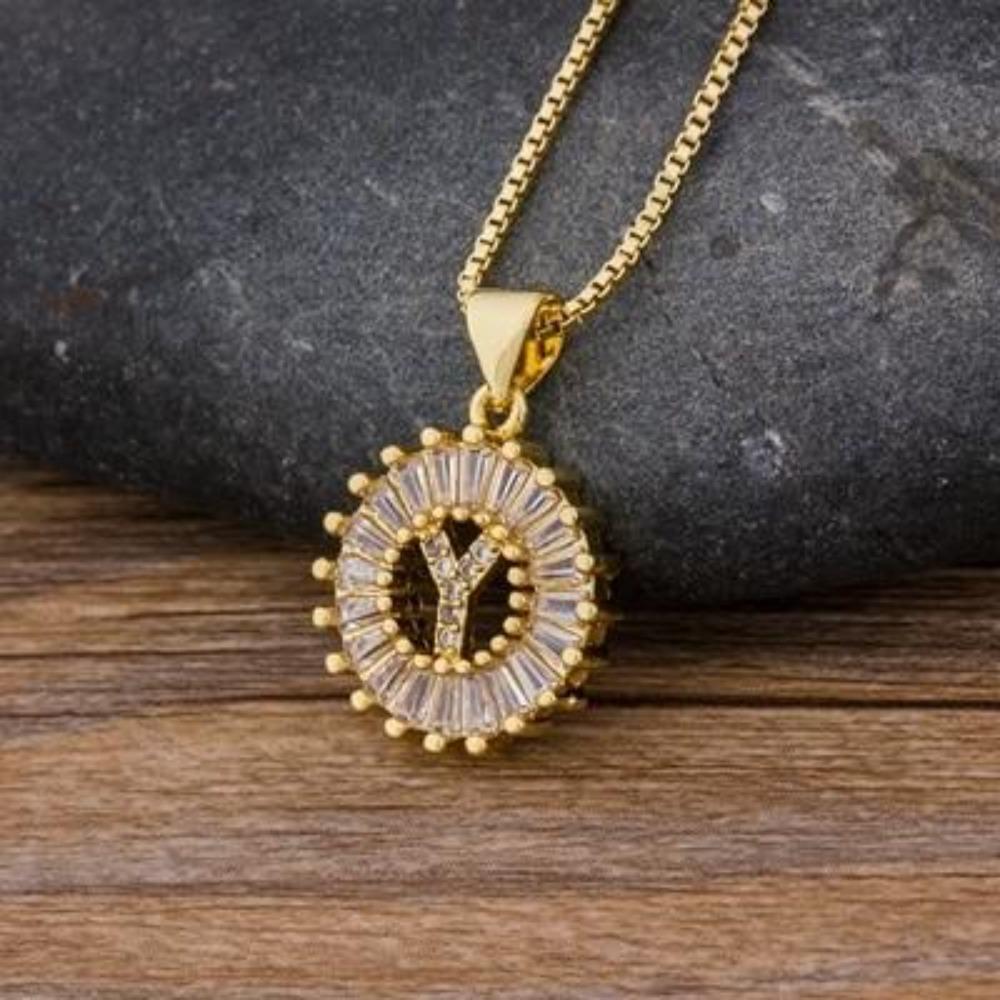 Gold Charm Burst Personalized Letter Initial Custom Necklace