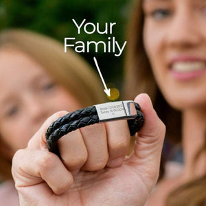 Leather Custom Bracelet Personalized Plaque Children, Pets, Family Names (up to 3 rows)