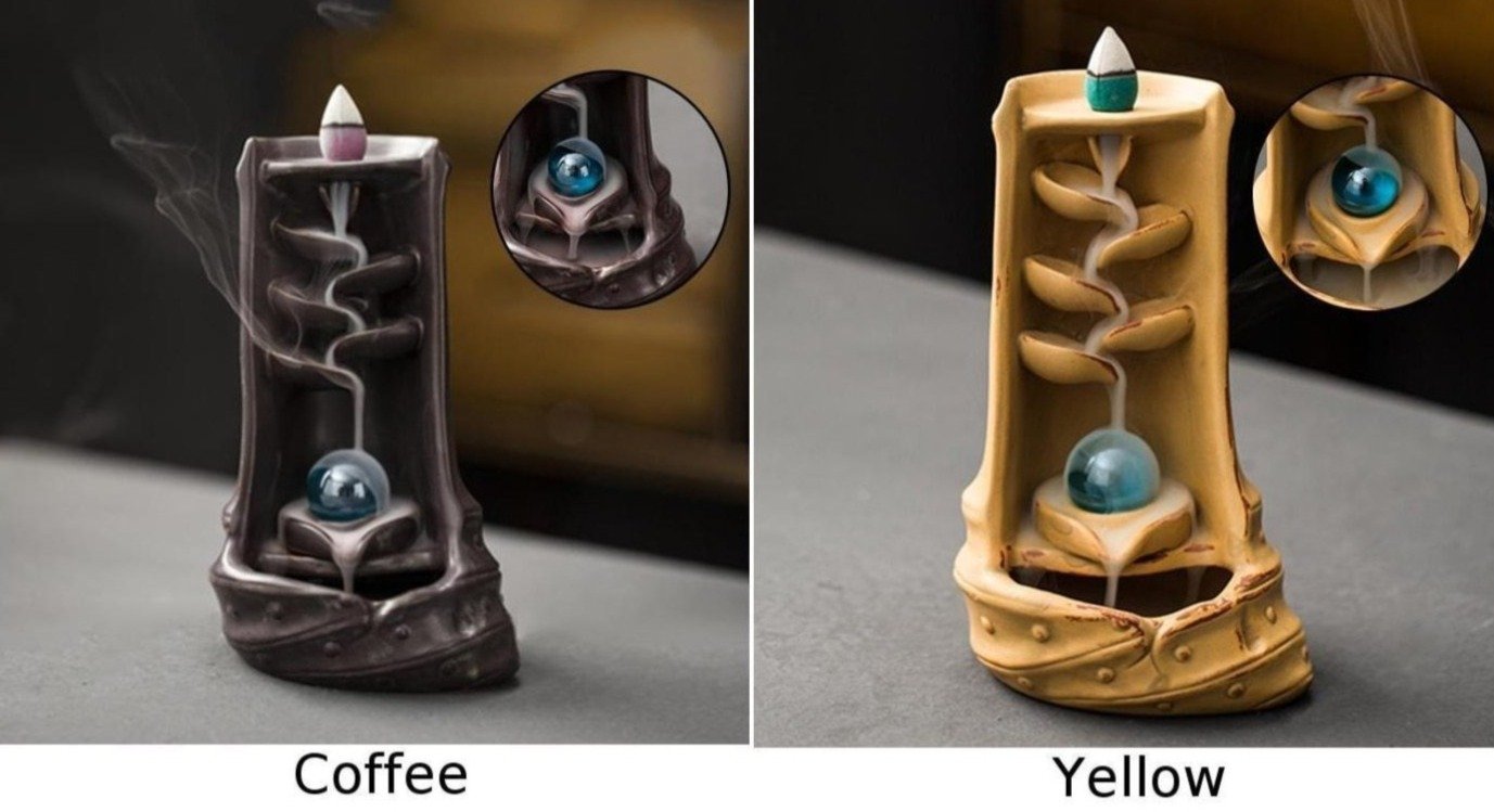 Mystic Mountain River Down Flow Draft Incense Burner (Coffee or Yellow)