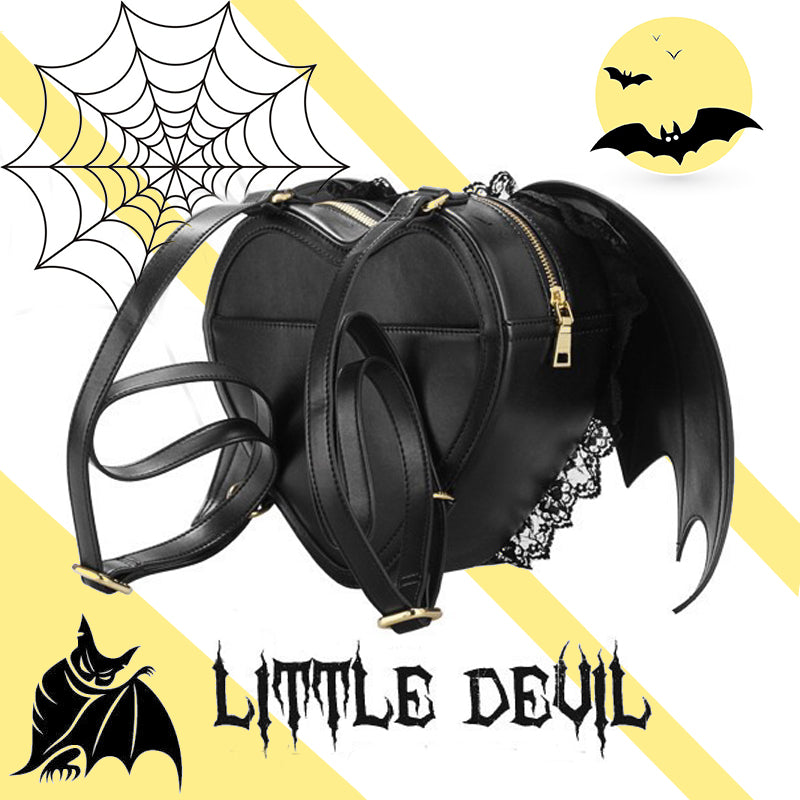 Little Devil Heart Bat Wing Backpack Purse