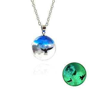 Cloudy Sky Sphere or Crescent Moon Luminescent Necklace Pendant (10 Designs) Glow in the Dark