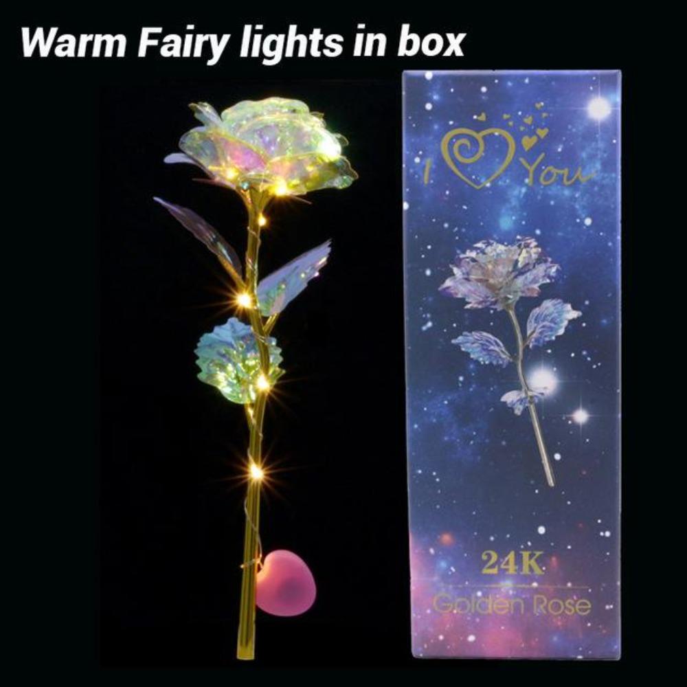 Shimmering Glitter 24k "Galaxy" Gold Rose "Love You For Life" Love Optional Display Stand