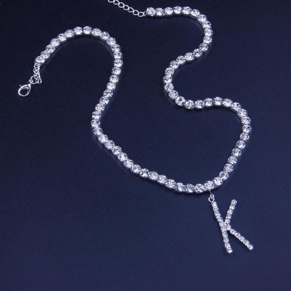 Iced Personalized Letter Initial Custom Necklace Rhinestone Chain