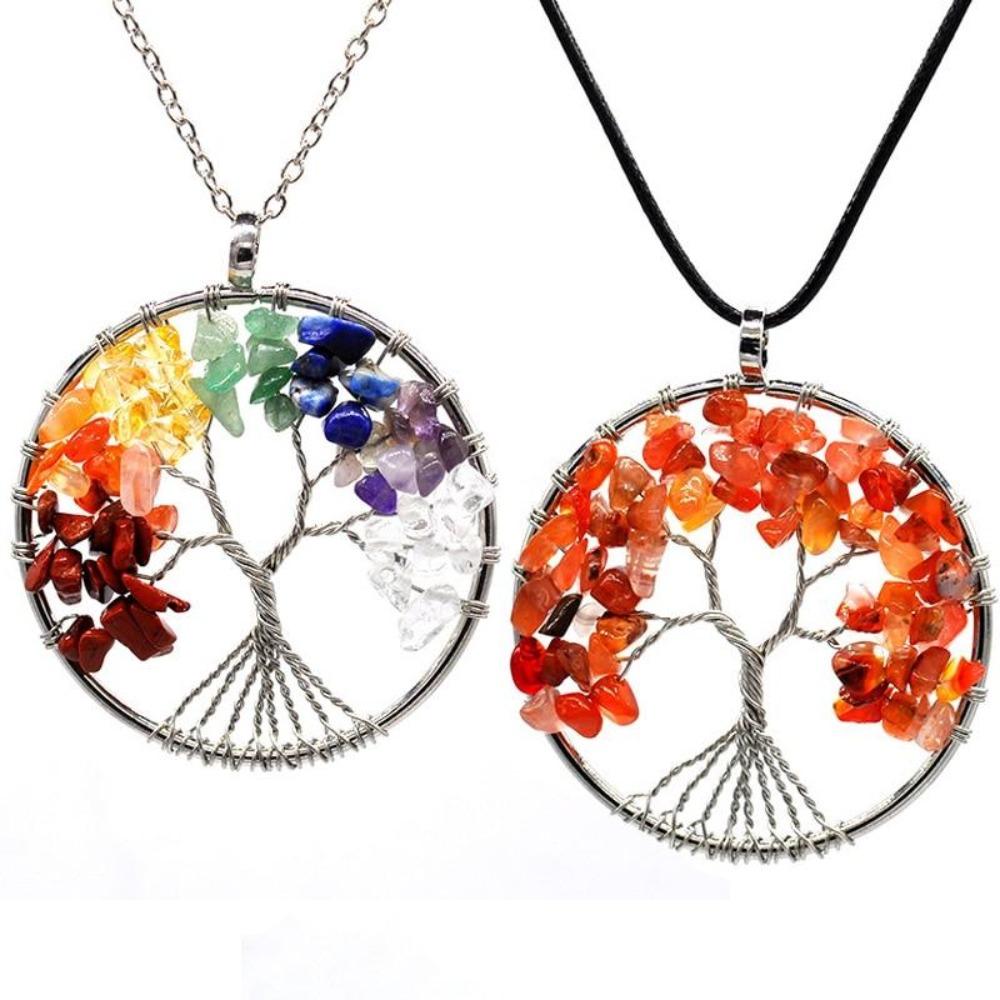 7 Color Chakra Tree of Life Natural Stone Reiki Necklace or Keychain (31 Designs)