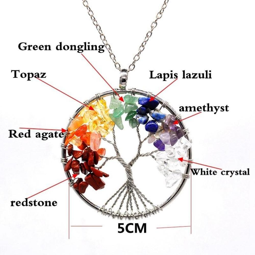 7 Color Chakra Tree of Life Natural Stone Reiki Necklace or Keychain (31 Designs)