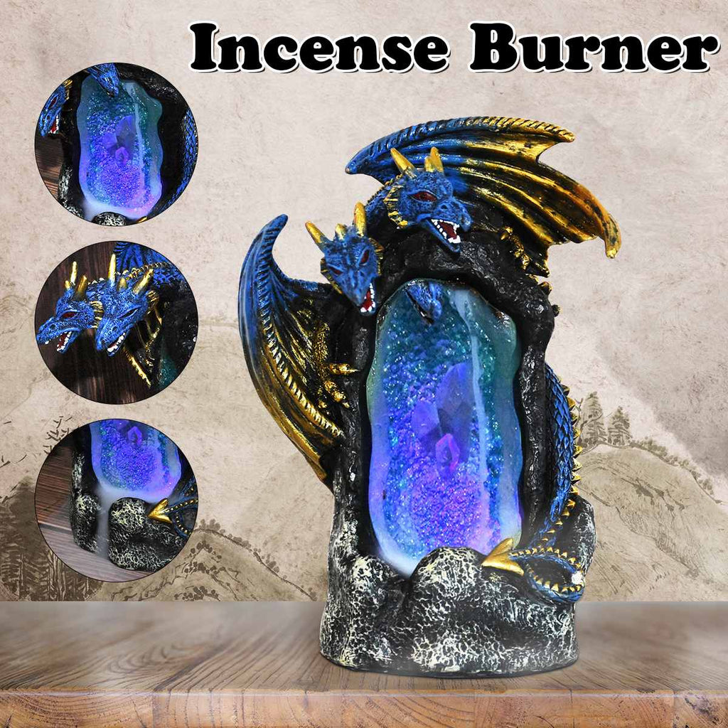 Mystic Double Dragon Cave Down Flow Draft Incense Burner