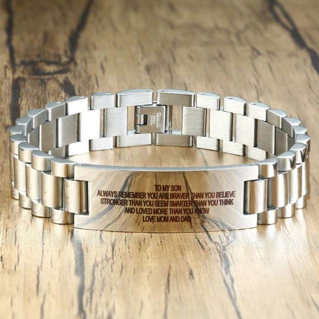 Men's Stainless Steel Custom Bracelet (3 Colors) Personalized Text Children, Pets, Family Names or Quote